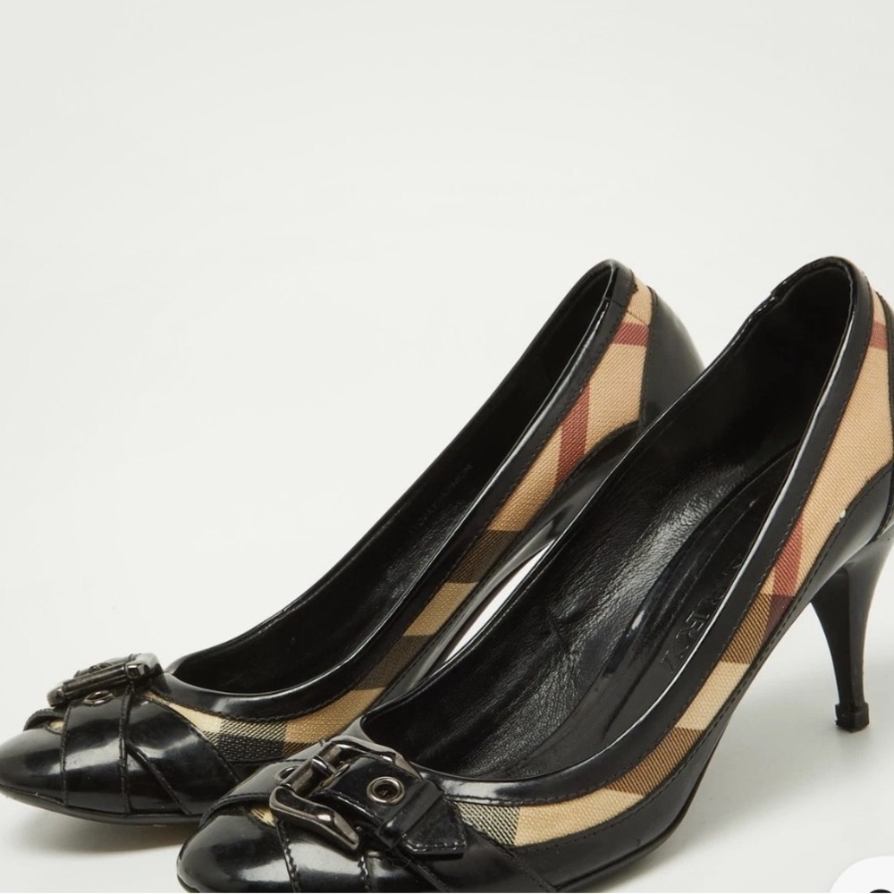 Burberry Black and Beige Check Heels